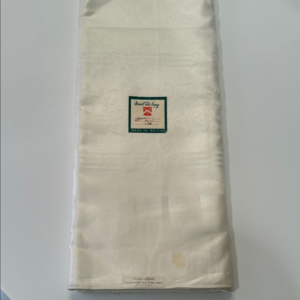 Off White Irish Double Damask Linen Tablecloth from Marshall Field’s
